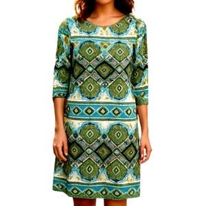 London Times 6 Green Women's Long Sleeve Maxi BOHO Dress Miss Size Small S